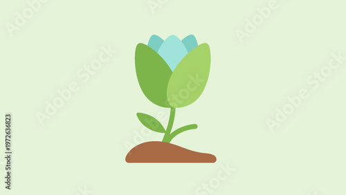 Green Plant Growing on Brown Soil with Blue Flowers vector icon