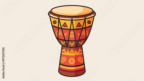 Colorful Djembe Drum with Tribal Patterns vector icon
