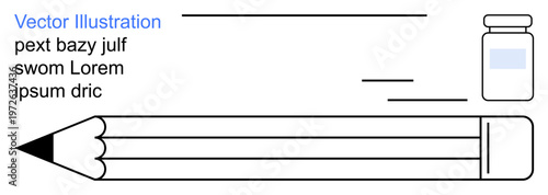 Education, writing tools, creativity, healthcare, pharmaceutical studies, minimalistic design. a pencil alongside a medicine bottle with placeholder text. Education and healthcare theme