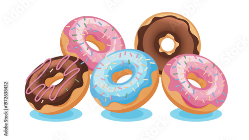Assorted colorful doughnuts arranged in a playful display Vector