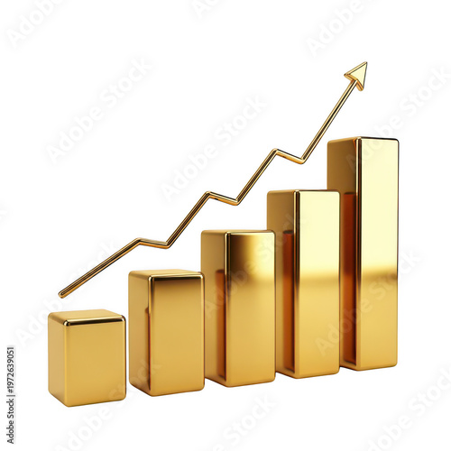 Golden bar chart showing upward growth and positive trend