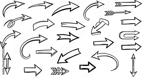 set of Collection hand drawn arrows. Set simple arrows isolated on white background. Arrow mark icons. Arrow paint - stock vector.