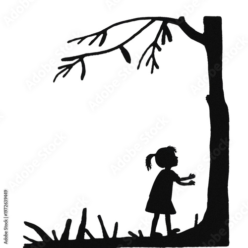 Silhouette of a girl under a tree — vector design for decoration, printing and clipping