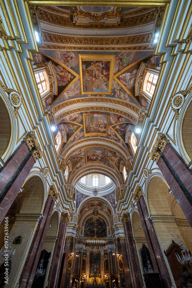 Fototapeta premium Interior vault frescoes of St. Paul's Cathedral - Mdina, Malta