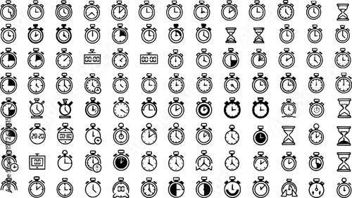 set of 100 Timers icon set on transparent background. Stopwatch symbol. countdown Timer vector illustration