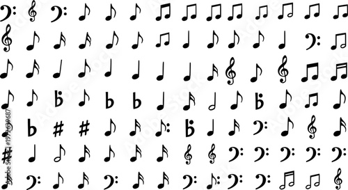 set of 100 Music notes icon set, Music notes symbol, vector illustration