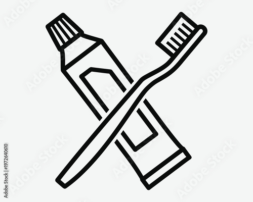 Title dental hygiene essentials toothpaste and toothbrush line art illustration description a simple black and white line drawing depicting a tube of