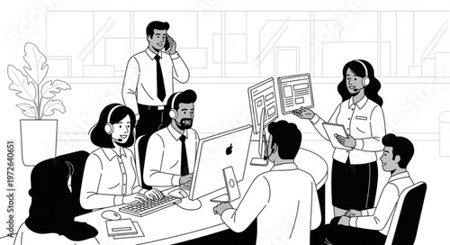 Business team meeting collaboration around conference table.