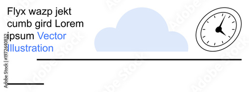 Cloud technology, time tracking, data management, digital workflow, productivity, online synchronization. Minimalist design with a cloud and analog clock. Cloud technology and time tracking concept