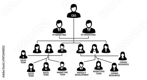 Business Organizational Chart Hierarchical Team Structure Illustration.