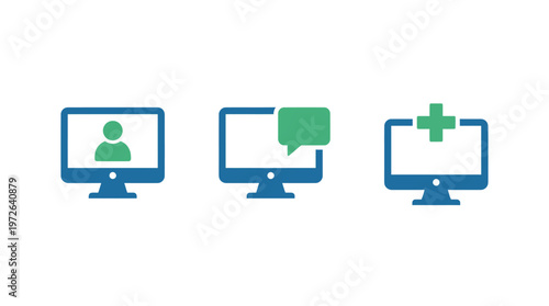 Computer Icons: User profile, Chat bubble, Health cross symbol on screen