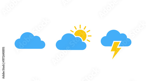 Weather Icons: Sunny, Cloudy, and Thunderstorm Symbols