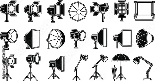 Camera day exploring vintage modern photography lighting equipment in a detailed black white collection