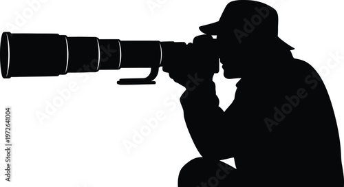 Camera day silhouette photographer with professional camera capturing moments in stunning black and white