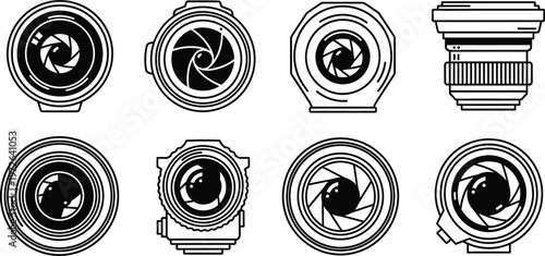 Camera day collection diverse lens icons for photography optics and visual storytelling