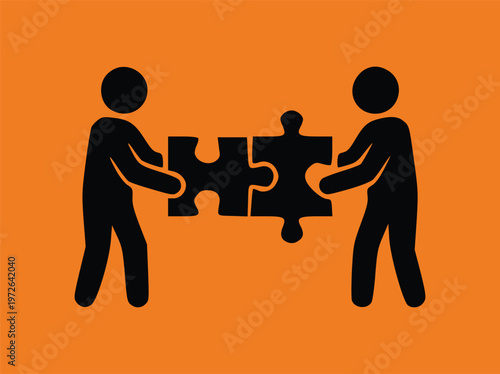 Two People Connecting Puzzle Pieces Icon
