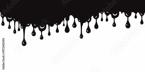 Abstract black liquid drips down from a white background