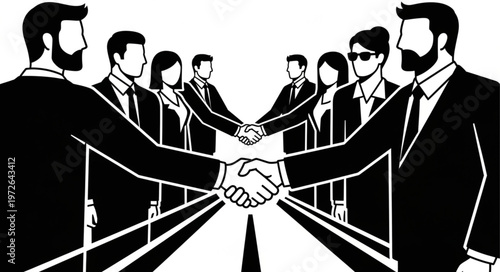 Businessmen Handshake Sealing Corporate Partnership At Table.