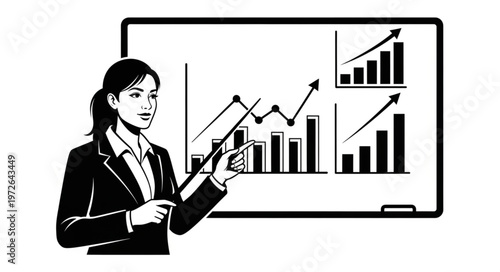 Businesswoman Presenting Charts and Graphs During Presentation.