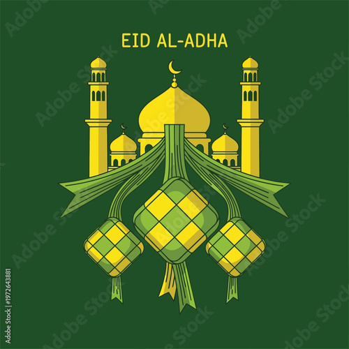 Celebrate Eid al-Adha with Islamic Mosque and Ketupat Decorations A Symbol of Faith and Tradition