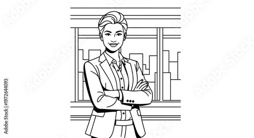 Confident businesswoman standing with arms crossed.