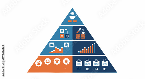 Food Pyramid Infographic with Icons and Charts