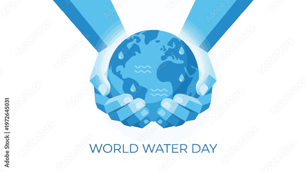 Fototapeta premium Hands Holding Globe Promoting Water Preservation in Vector