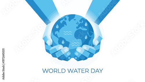 Hands Holding Globe Promoting Water Preservation in Vector