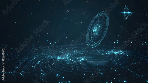 Satellite and signal transmission background with radar and orbit visuals.