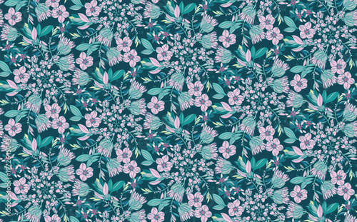 Flowers and leaves in vintage style, seamless pattern.