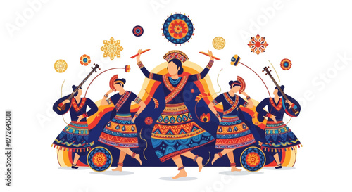 Vibrant Peruvian Celebration Traditional Dance and Music Ensemble Performing at a Festival