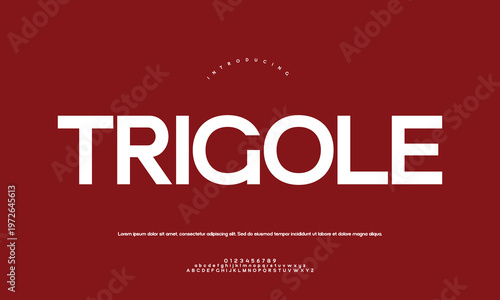 Trigole sans-serif font logo, bold typography design on red background, corporate font, heading font, title font, family, font collection, font set, font choice, font inspiration, font usage