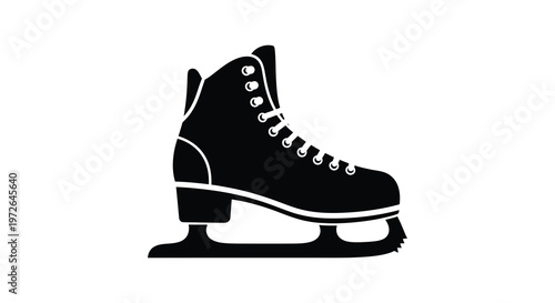 A stark black silhouette of a single ice skate displaying its classic shape and blade silhouette high quality