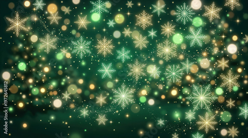 Festive Holiday Sparkling Lights and Snowflake Bokeh Background Photo