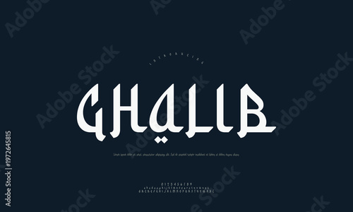 Ghalib typeface in arabic calligraphy style on a dark blue background with graphic design with custom font with graphic resources with decorative font with unique font with font inspiration