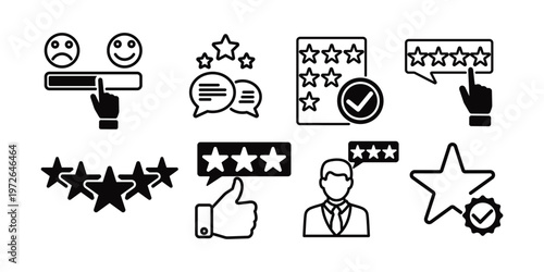 Review icon set. Rating stars vector icon set from one to five, Feedback icon collection. Concept of best ranking. Satisfaction thin line icon set.