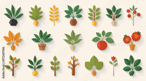 A minimalist illustration of a branch with ripe fruit and green leaves evokes a sense of growth and natural abundance. Perfect for representing organi