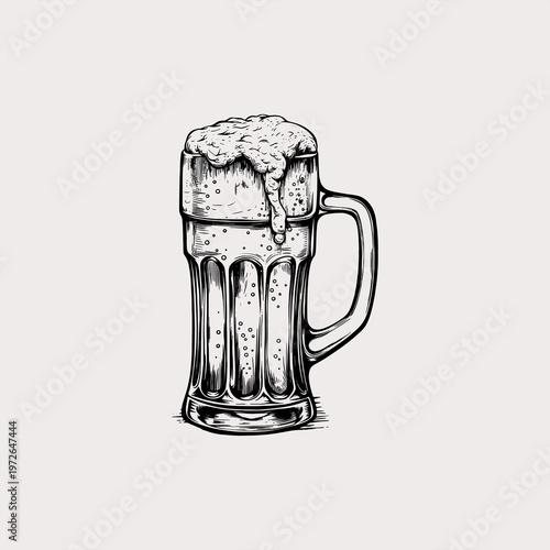 Hand drawn sketch of a frothy beer mug