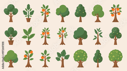 A simple, flat-design illustration of a tree. Perfect for backgrounds, website elements, or adding a natural touch to digital designs. Creates a calm 