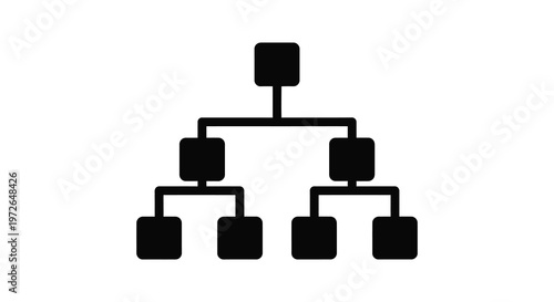 A black graphic depicts a branching hierarchical structure with square nodes presented as a silhouette high quality professional