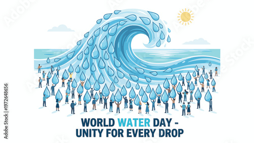 Water Day Awareness with Crowd Holding Up Water Droplets