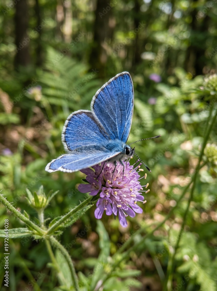 Fototapeta premium Blue Butterfly Sitting on a Purple Wildflower