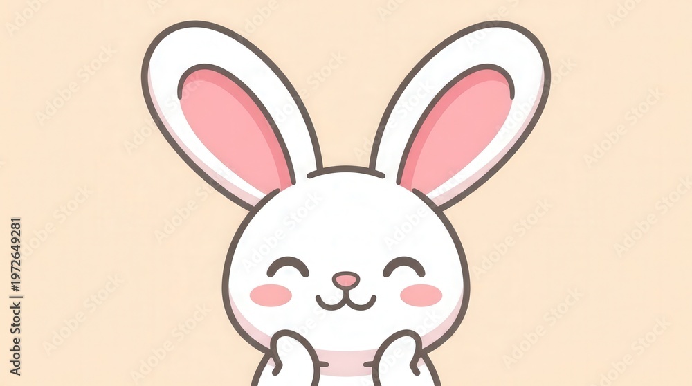 Obraz premium Cute Cartoon Bunny Illustration with Peaceful Expression for Kids and Spring Themes