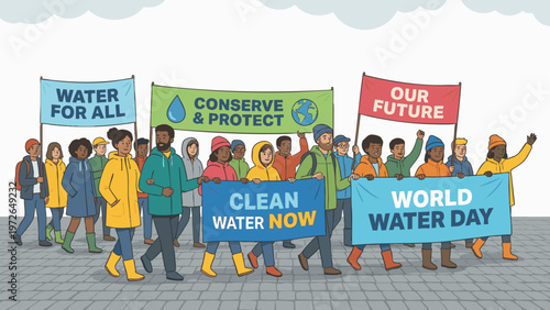 World Water Day Parade with People Marching for Purity