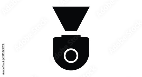 A stark black silhouette of a security camera with a lens presented on a clean white background silhouette