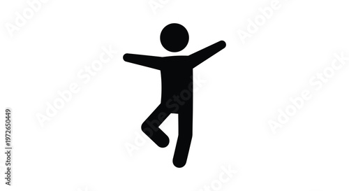 A simple black silhouette depicts a person with arms outstretched in a joyful celebratory pose silhouette high quality