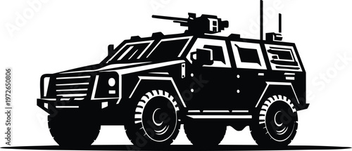 Armored military vehicle with mounted machine tactical transport illustration for security and defense concepts isolated on white isolated on white background