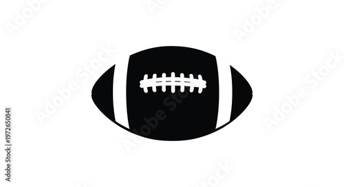 A striking black and white illustration depicts an american football highlighting its iconic shape and design silhouette