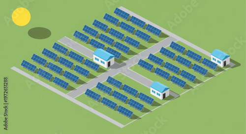 Ground mounted solar panel array at facility.