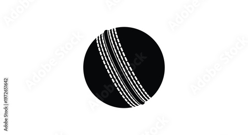 A stark black silhouette of a cricket ball showcasing its stitched seams and spherical form silhouette high quality